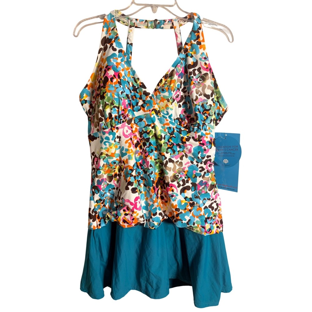 It Figures! Swimdress Womens 20W Teal Multicolor NEW‎ Tummy Control Animal Print